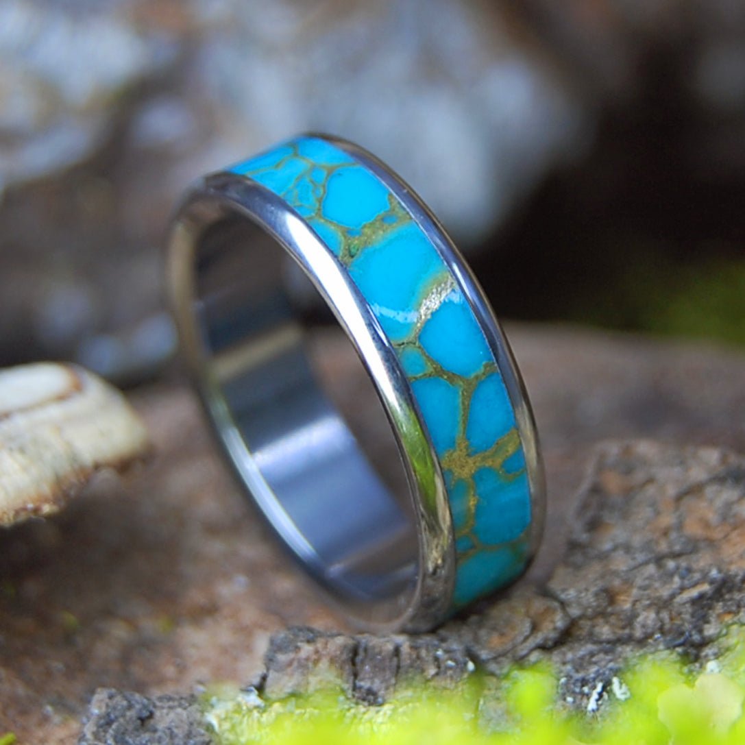 GOLDEN TURQUOISE | Tibetan Turquoise & Titanium Wedding Ring - Minter and Richter Designs