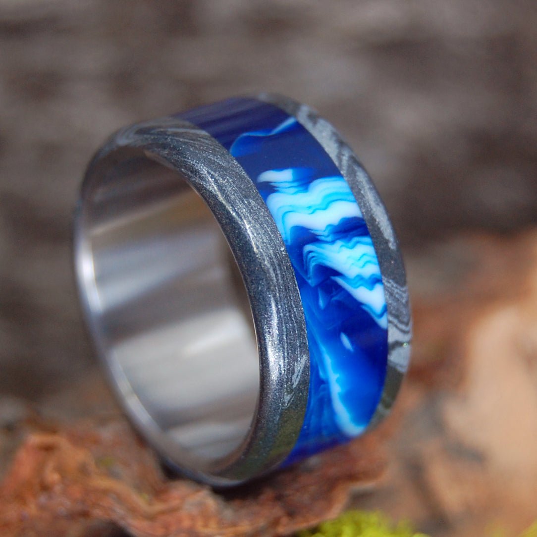 Greek Vintage | Size 10 At 11mm | Blue Vintage Opalscent & Mokume Gane | Unique Mens Wedding Bands | On Sale - Minter and Richter Designs