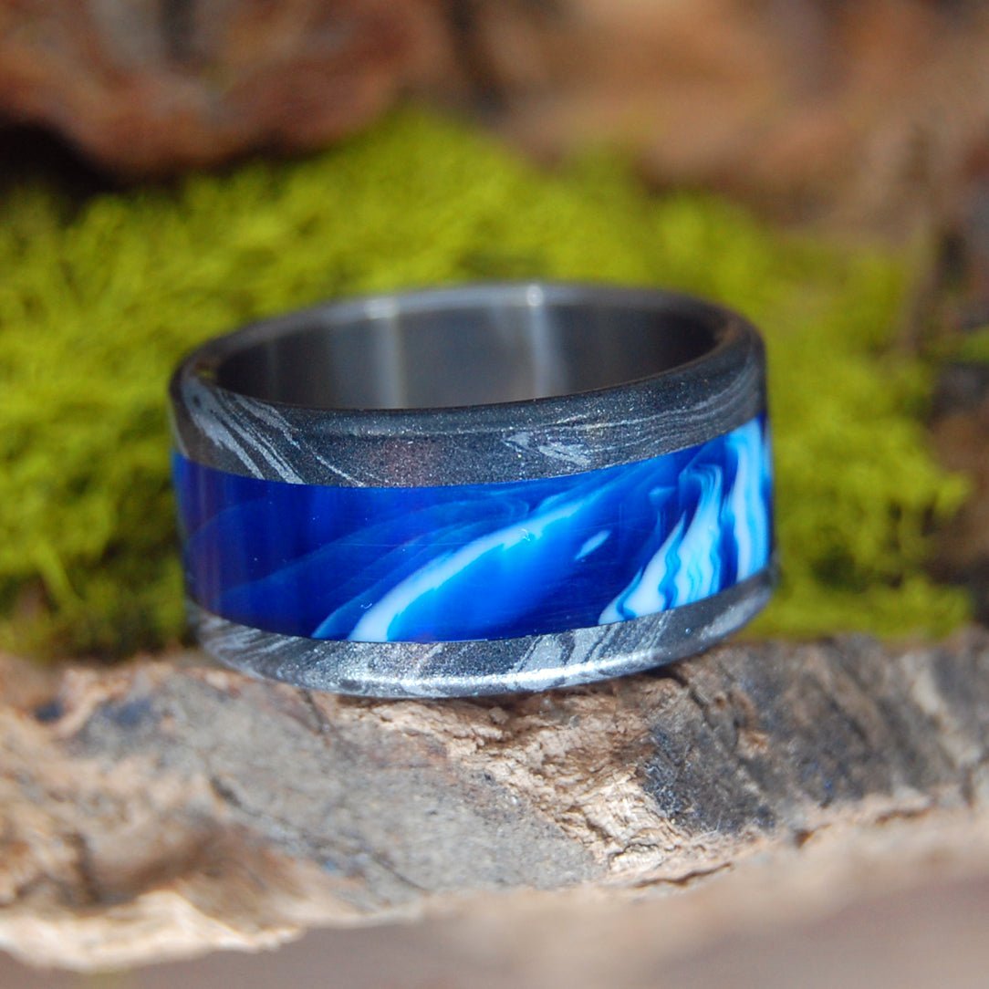 Greek Vintage | Size 10 At 11mm | Blue Vintage Opalscent & Mokume Gane | Unique Mens Wedding Bands | On Sale - Minter and Richter Designs