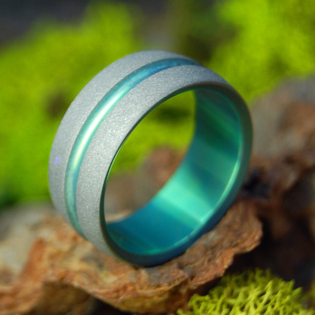 Green Sandblasted Signature | Size 7 At 8mm | Titanium Wedding Ring | On Sale - Minter and Richter Designs