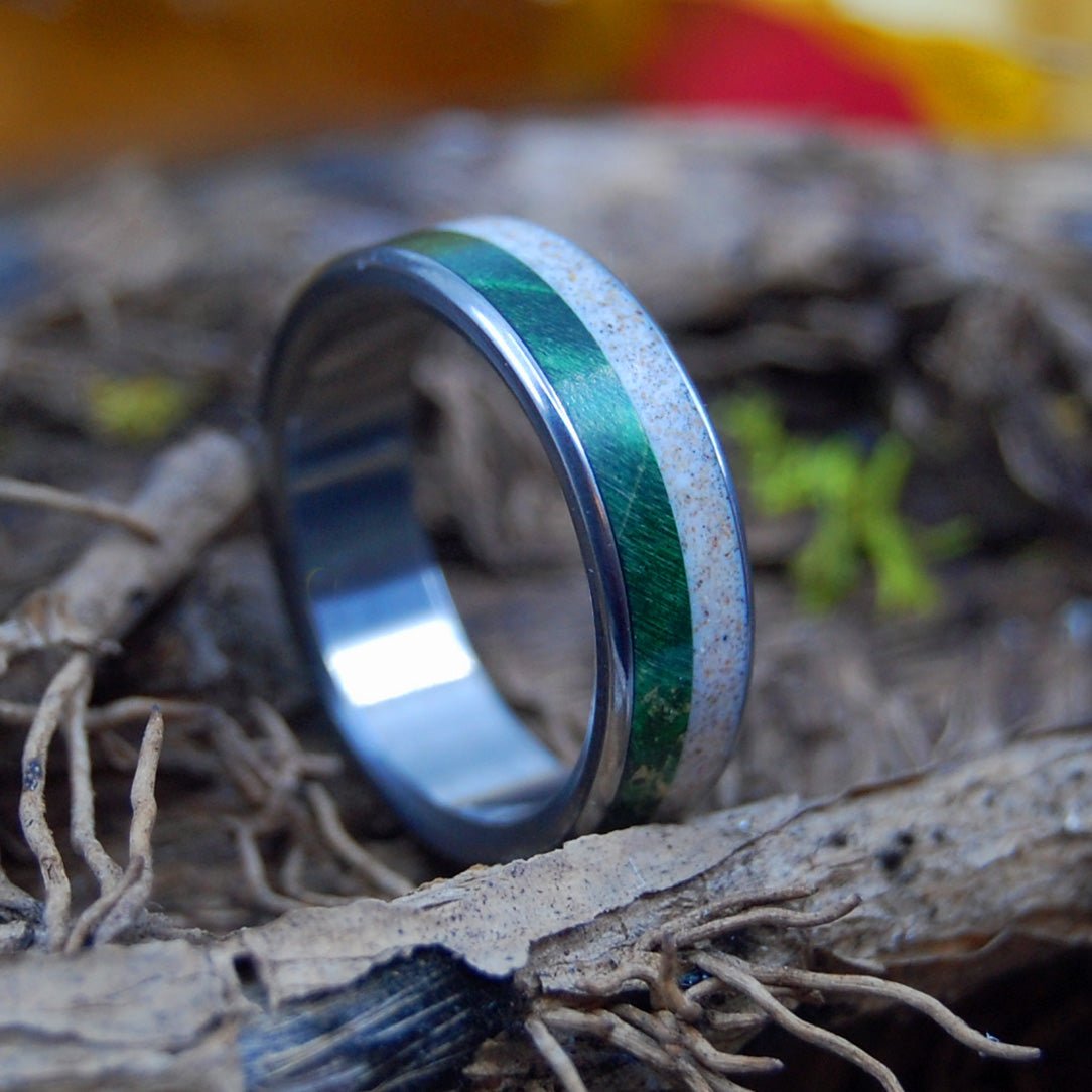 Green Wood & Sand | Men's Wood, Sand & Titanium Wedding Ring - Minter and Richter Designs