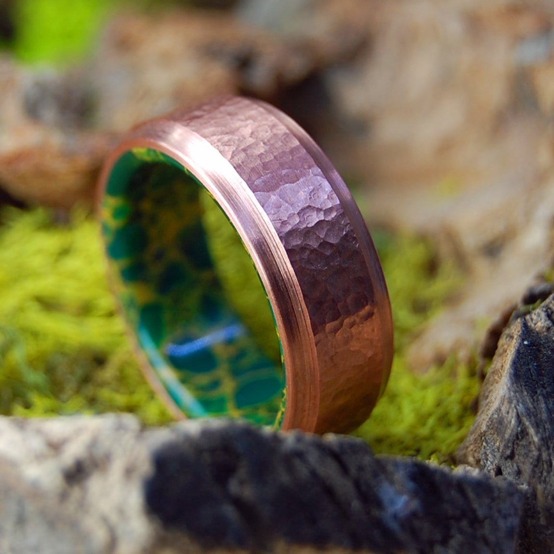 Hammered Moxie | Men's Copper, Egyptian Jade & Titanium Wedding Ring - Minter and Richter Designs