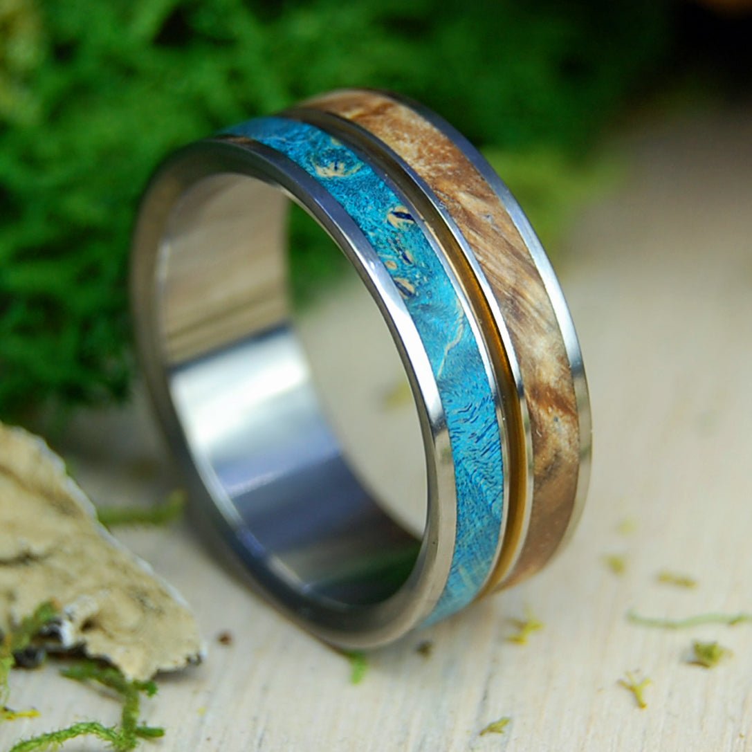 Heaven On Earth | Men's Golden Box Elder Wood & Titanium Wedding Ring - Minter and Richter Designs