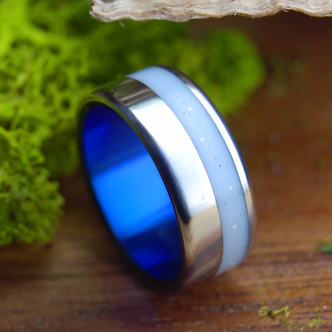 HER DRESS ON OUR DAY | Wedding Dress Fabric & Titanium Wedding Ring - Minter and Richter Designs