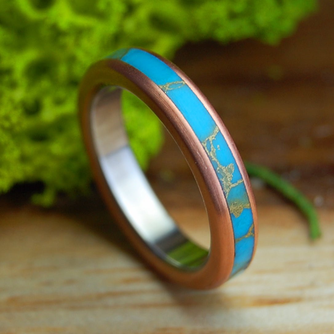 HER SAMANA 3.5mm | Kingman Turquoise, Copper & Titanium Wedding Ring - Minter and Richter Designs
