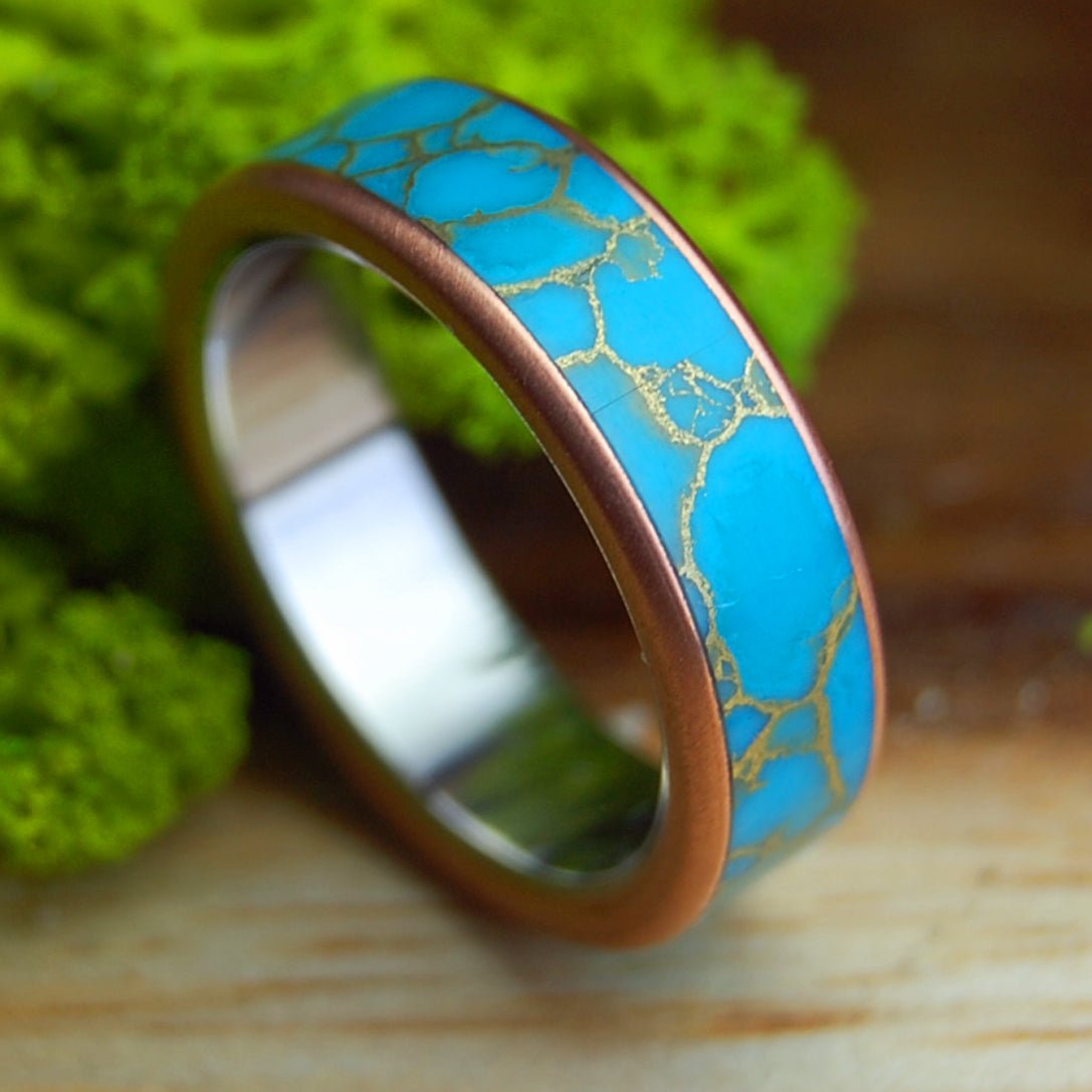 HER SAMANA 6.4mm | Kingman Turquoise, Copper & Titanium Women's Wedding Ring - Minter and Richter Designs