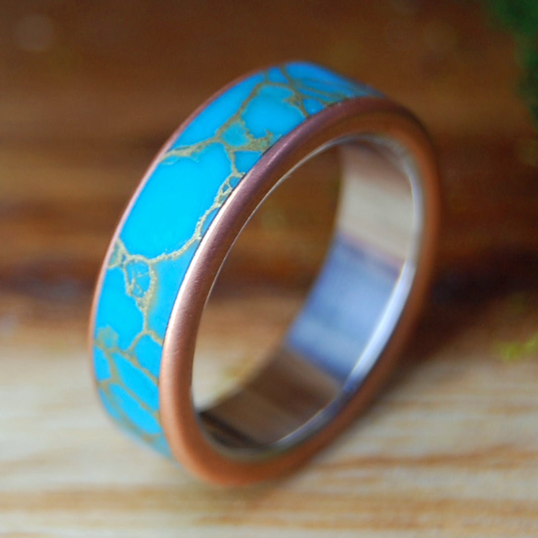 HER SAMANA 6.4mm | Kingman Turquoise, Copper & Titanium Women's Wedding Ring - Minter and Richter Designs