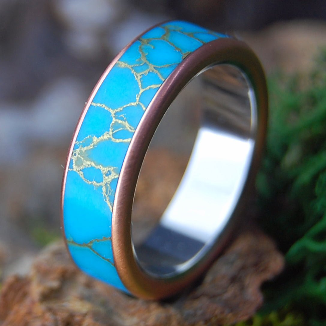 HER SAMANA 6.4mm | Kingman Turquoise, Copper & Titanium Women's Wedding Ring - Minter and Richter Designs