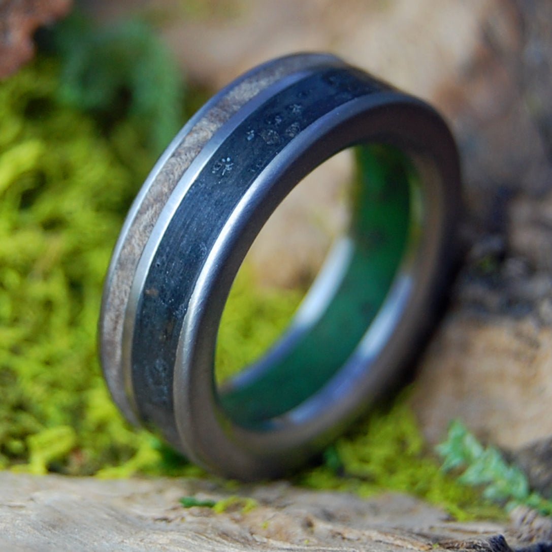 HIGH IN ICELAND | Men's Marijuana, Dark Maple Wood, Vik Beach Sand/Lava & Titanium Wedding Ring - Minter and Richter Designs