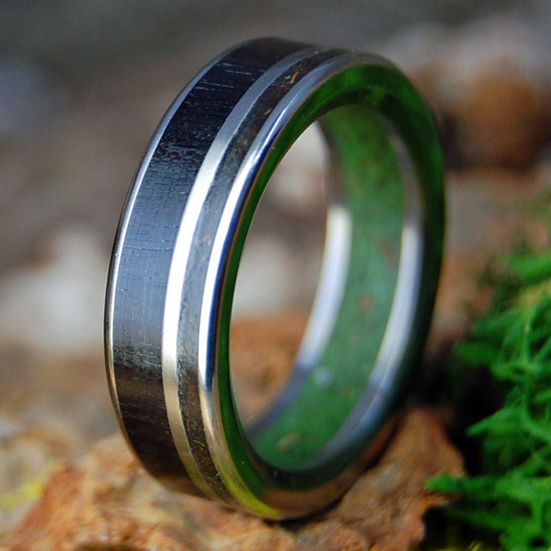 HIGH WITH MY CATS | Men's Marijuana, Moluccas Maccassar Wood, Catnip & Titanium Wedding Ring - Minter and Richter Designs