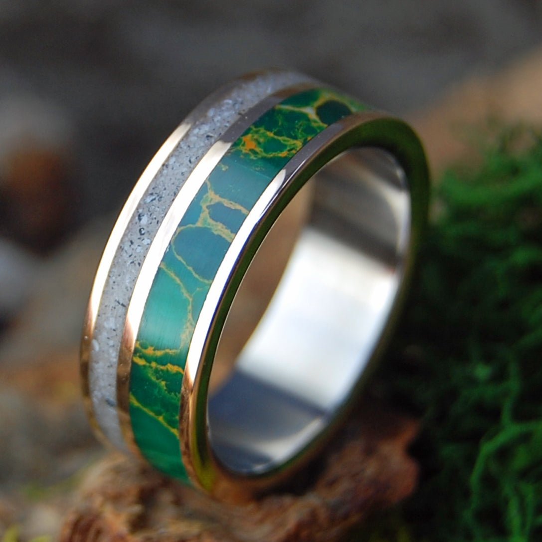 HOPE SPRINGS | Egyptian Jade, sand, Titanium & Bronze Wedding Ring - Minter and Richter Designs