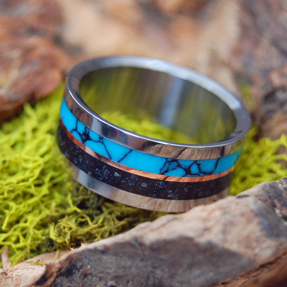 I Lava Iceland Ii | Men's Beach Sand, Turquoise, Copper & Titanium Wedding Ring - Minter and Richter Designs