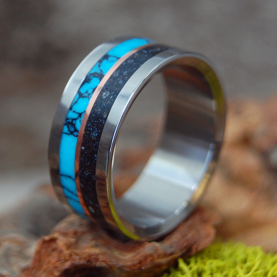 I Lava Iceland Ii | Men's Beach Sand, Turquoise, Copper & Titanium Wedding Ring - Minter and Richter Designs