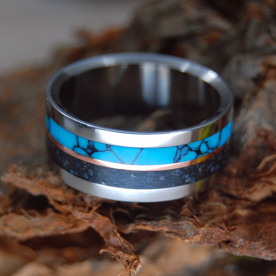 I Lava Iceland Ii | Men's Beach Sand, Turquoise, Copper & Titanium Wedding Ring - Minter and Richter Designs