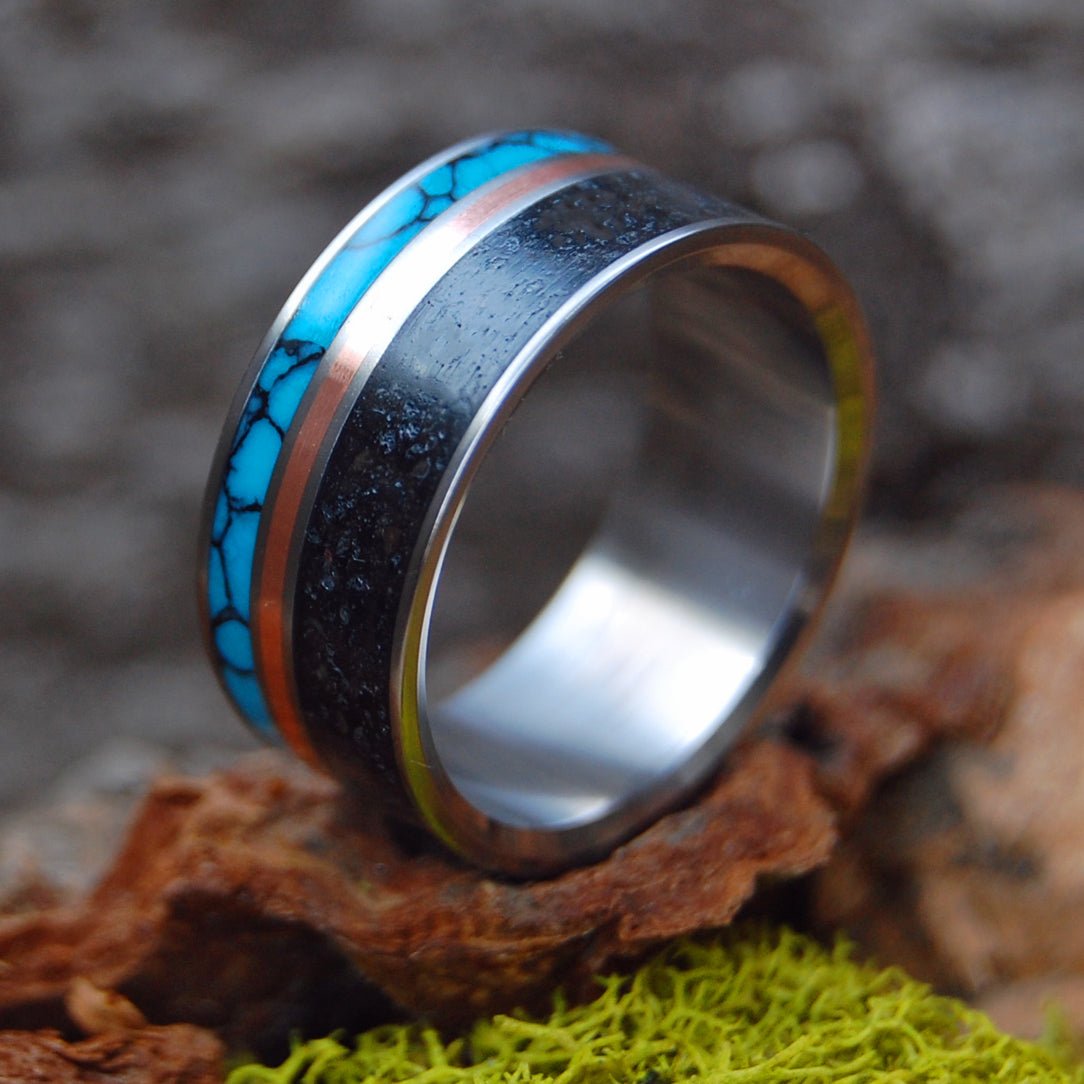 I Lava Iceland | Men's Beach Sand, Turquoise, Copper & Titanium Wedding Ring - Minter and Richter Designs