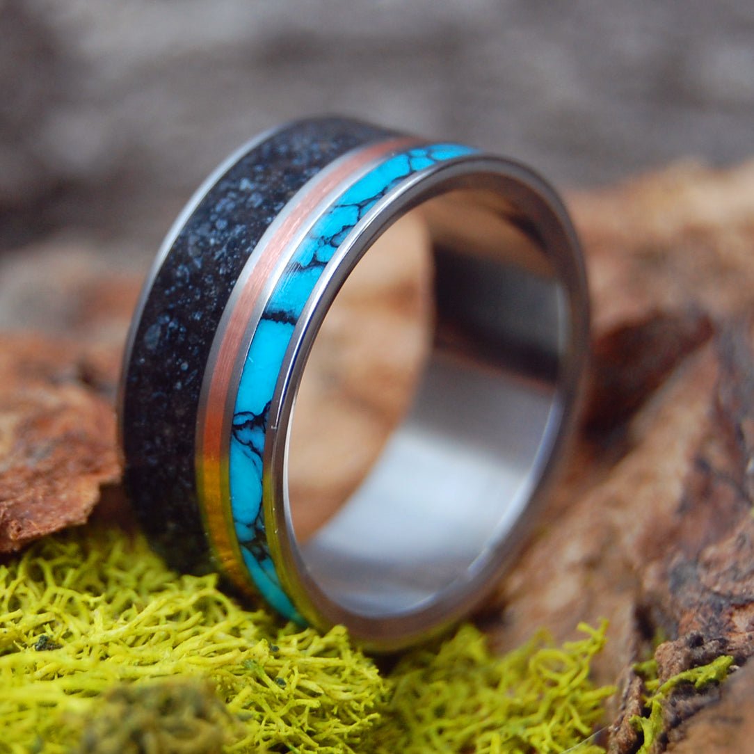 I Lava Iceland | Men's Beach Sand, Turquoise, Copper & Titanium Wedding Ring - Minter and Richter Designs