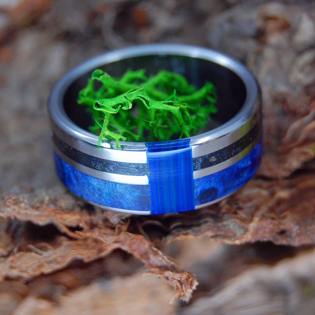 Iceland Blue Me Away | Men's Blue Box Elder Wood, Icelandic Sand & Titanium Engagement Ring - Minter and Richter Designs