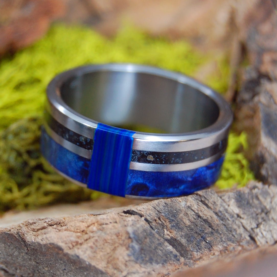 Iceland Blue Me Away | Men's Blue Box Elder Wood, Icelandic Sand & Titanium Engagement Ring - Minter and Richter Designs
