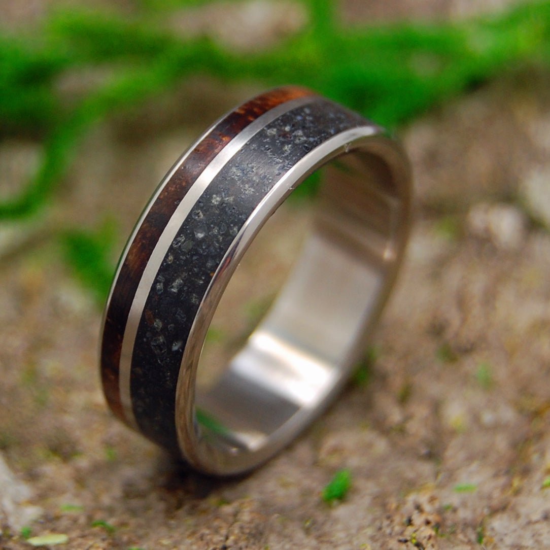 Icelandic Heart | Beach Sand & Koa Wood Titanium Wedding Ring - Minter and Richter Designs