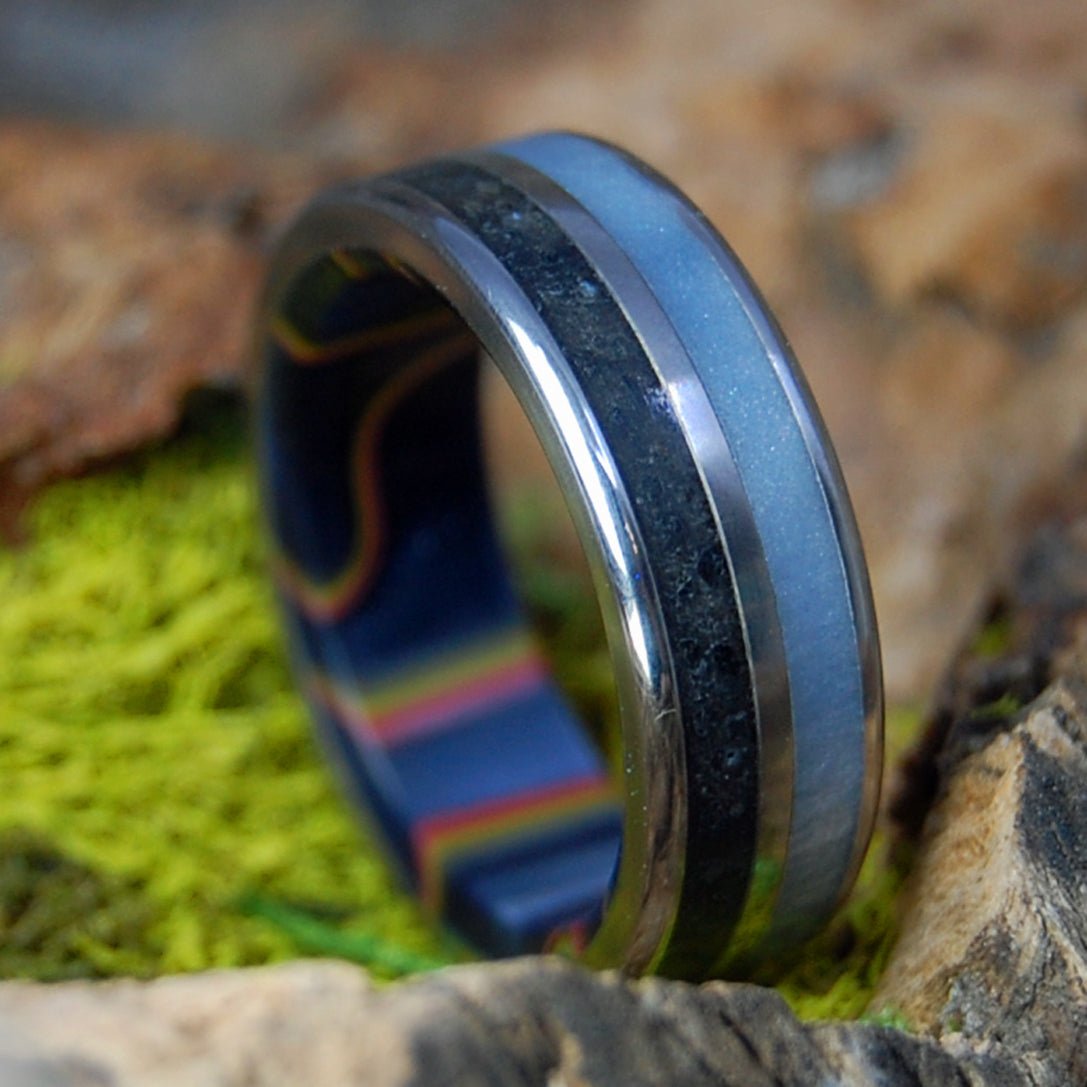 ICELANDIC SOLAR FLARE TI | Men's Gray Marbled Opalescent, Icelandic Lava & Titanium Wedding Ring - Minter and Richter Designs