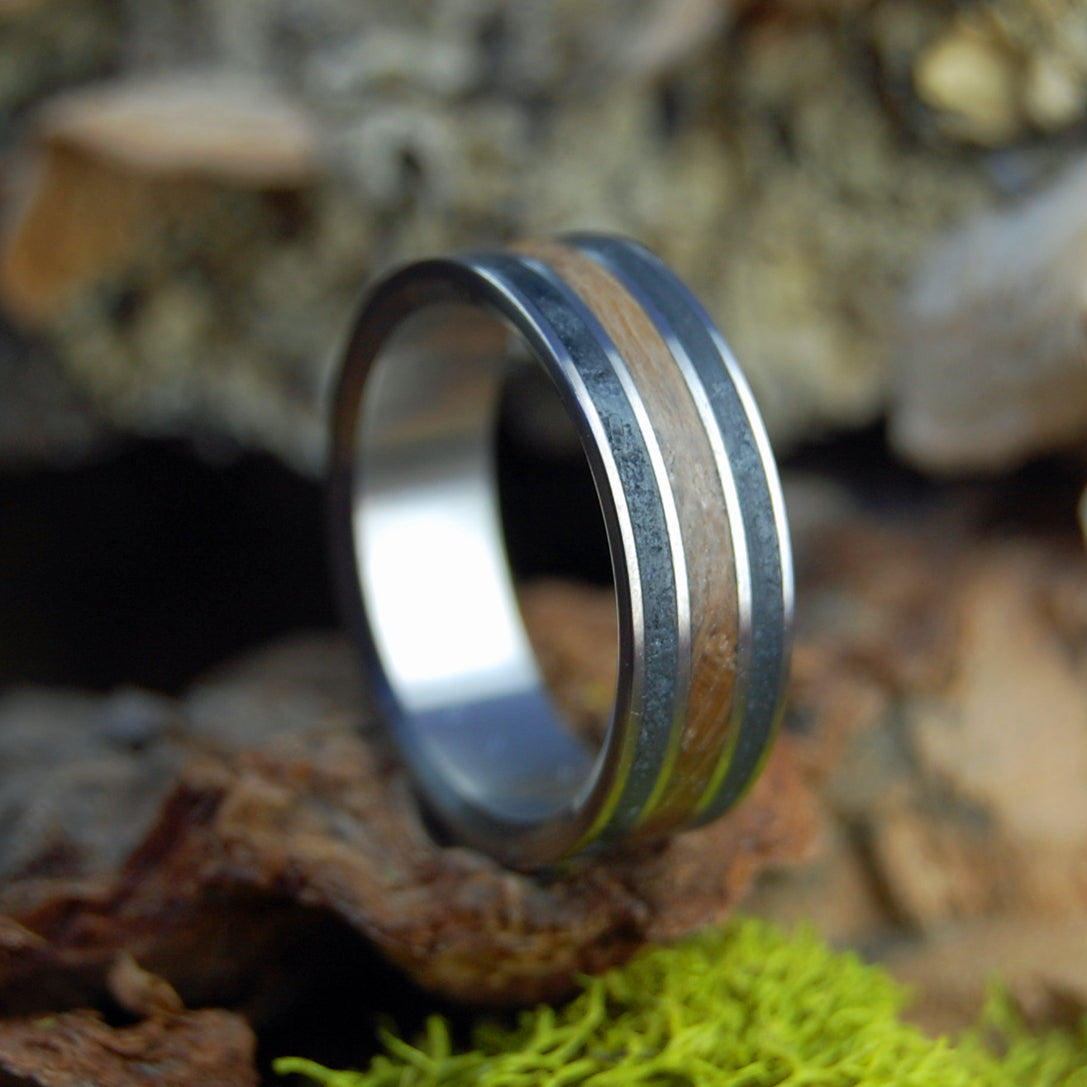 ICELAND LOVES WHISKEY | Icelandic Lava and Whiskey Barrel- Titanium Wedding Ring - Minter and Richter Designs
