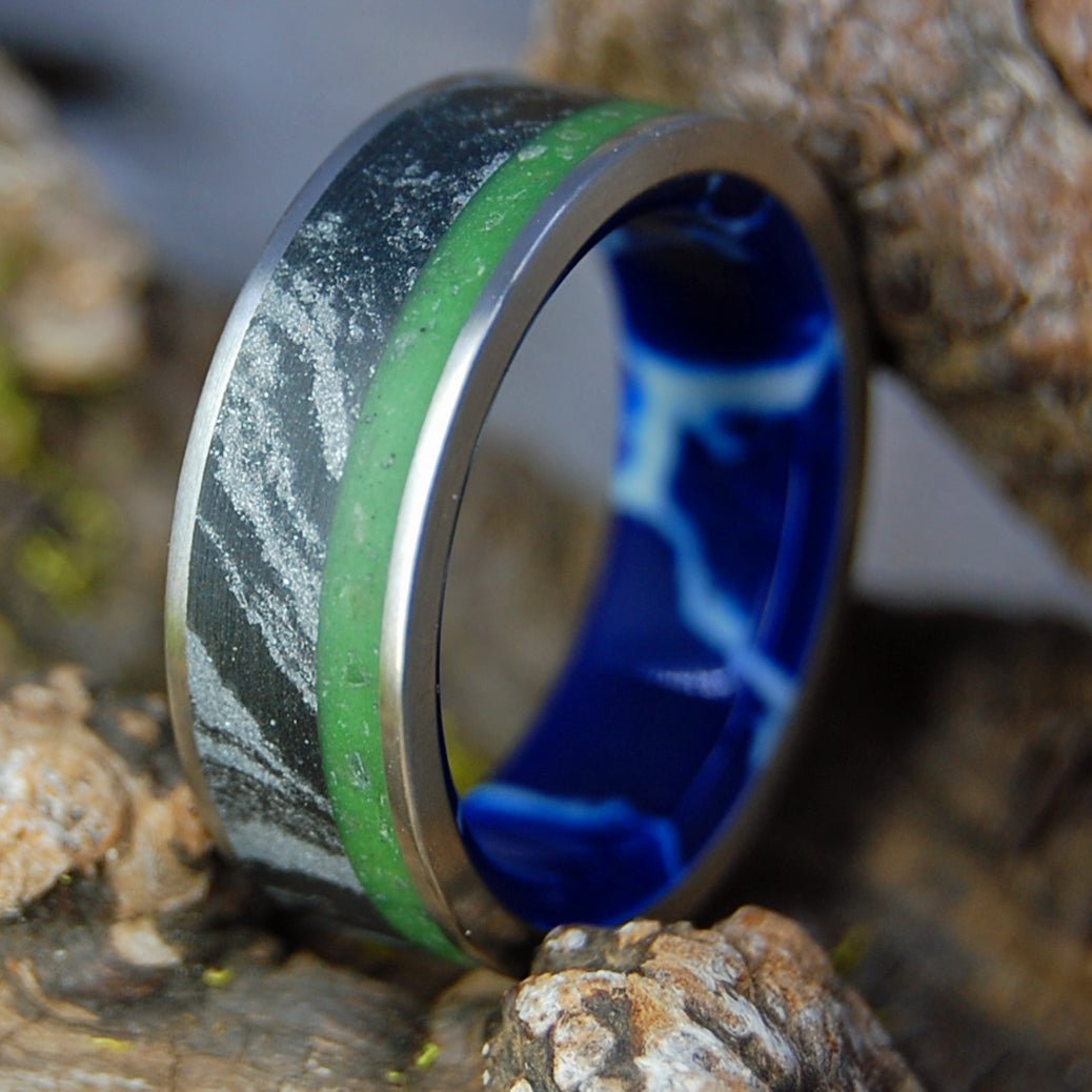 IRELAND OCEAN STORM COBALT | Men's Connemara Marble, M3, Cobalt Stone & Titanium Wedding Ring - Minter and Richter Designs