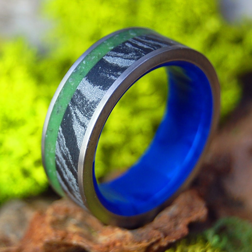 IRELAND OCEAN STORM | Men's Connemara Marble, M3, Sodalite Stone & Titanium Wedding Ring - Minter and Richter Designs