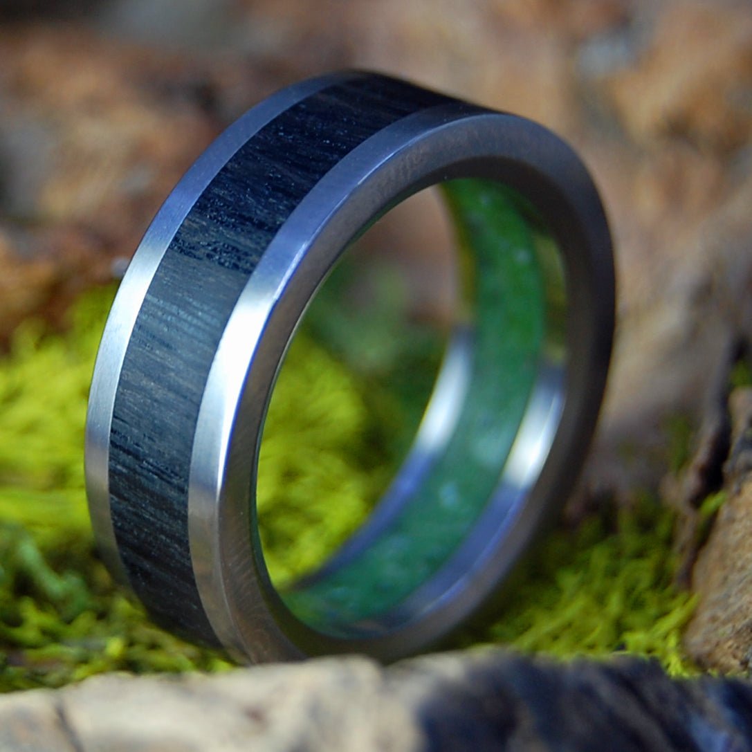 Irish Bog Connemara | Men's Connemara Marble, Irish Bog Oak & Titanium Wedding Ring - Minter and Richter Designs