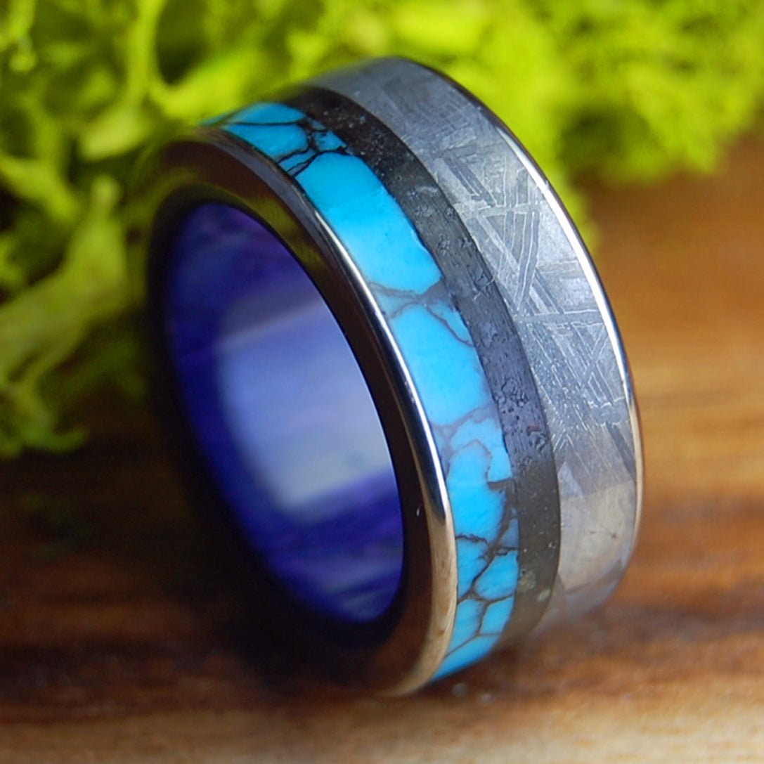 IT STARTS WITH METEORITE | Men's Icelandic Lava, Stone, Meteorite Titanium Wedding Ring - Minter and Richter Designs