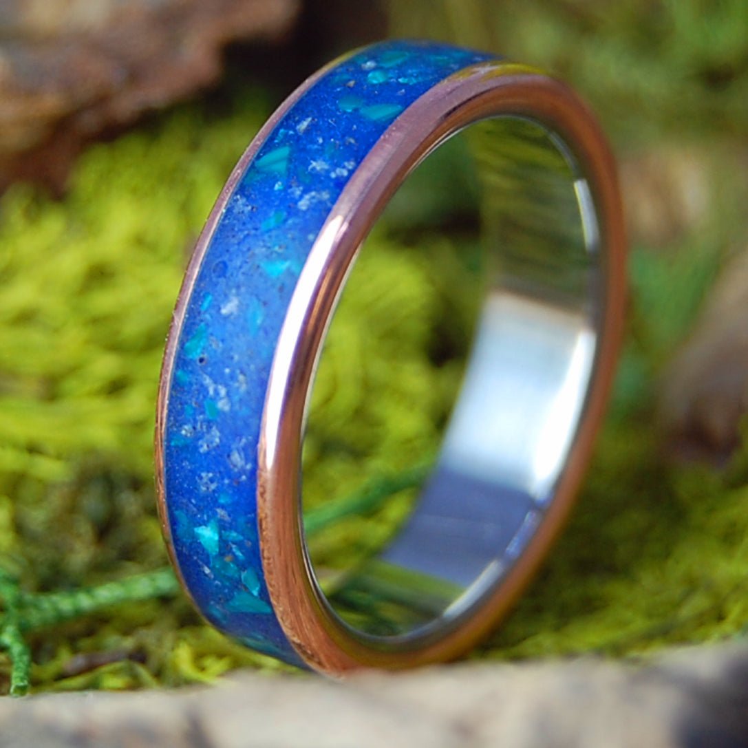 ITALIAN MARBLE WHISKEY | Crushed Italian Marble, Whiskey Barrel & Chrysocolla Stone, Copper & Titanium Wedding Ring - Minter and Richter Designs