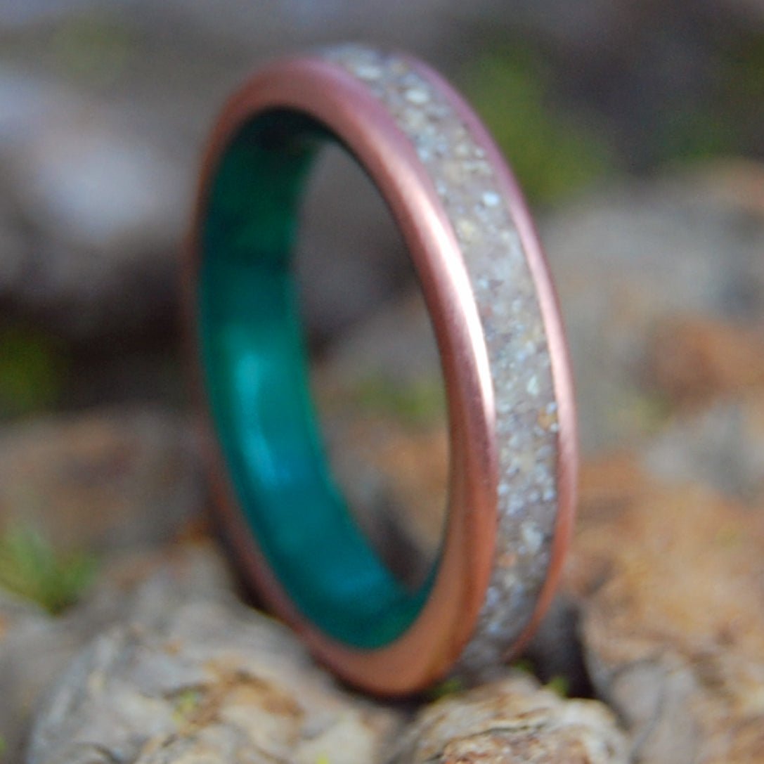 JADE COVE BIG SUR CA | Men's Jade, Beach Sand, Copper & Titanium Wedding Ring - Minter and Richter Designs