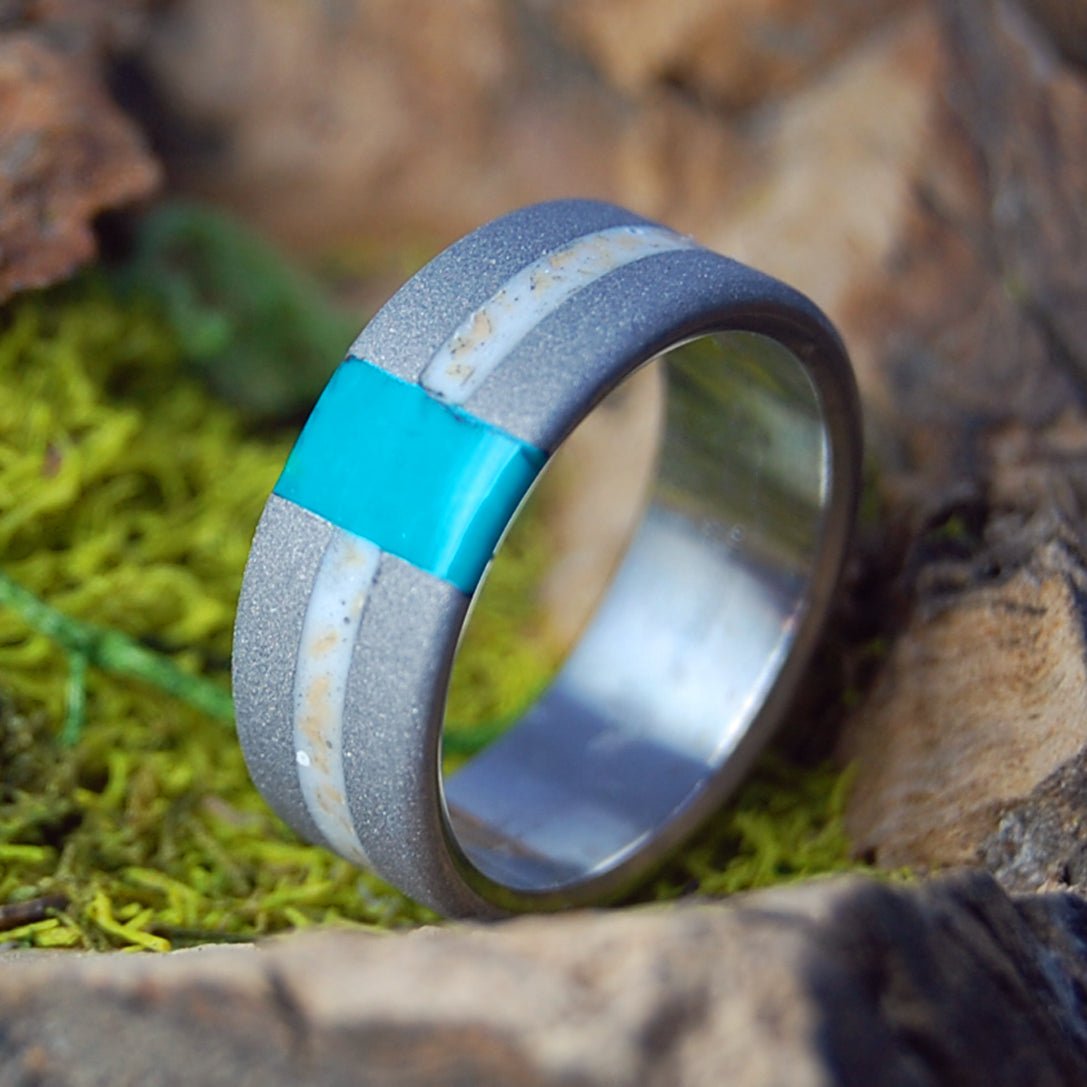 JERUSALEM COBBLESTONE | Men's Chrysocolla & Jerusalem Cobblestone & Titanium Wedding Ring - Minter and Richter Designs