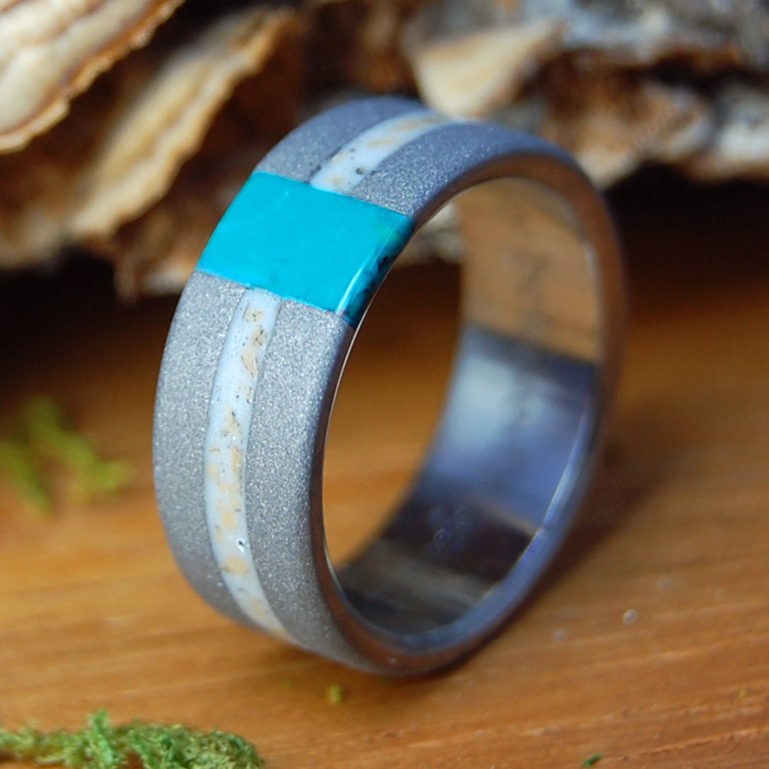 JERUSALEM COBBLESTONE | Men's Chrysocolla & Jerusalem Cobblestone & Titanium Wedding Ring - Minter and Richter Designs