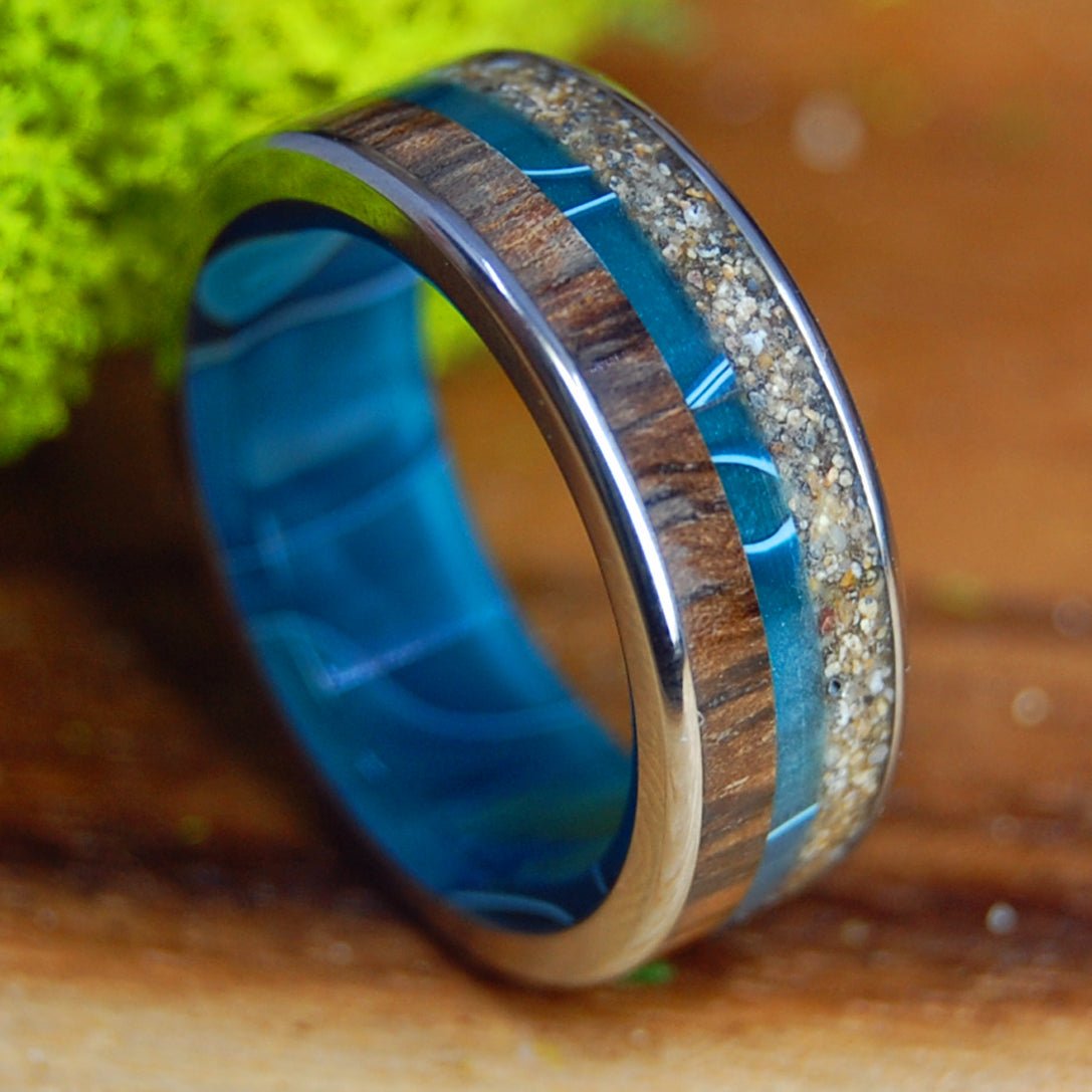 KAANAPALI MAGIC | Aquatic Blue Resin & Koa, Kaanapali Sand - Beach Sand Ring - Wooden Wedding Ring - Minter and Richter Designs