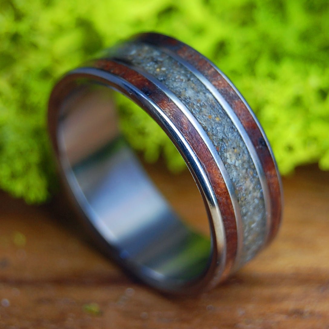 KEHOE BEACH REDWOOD | Men's Kehoe Beach Sand, CA Redwood & Titanium Wedding Ring - Minter and Richter Designs