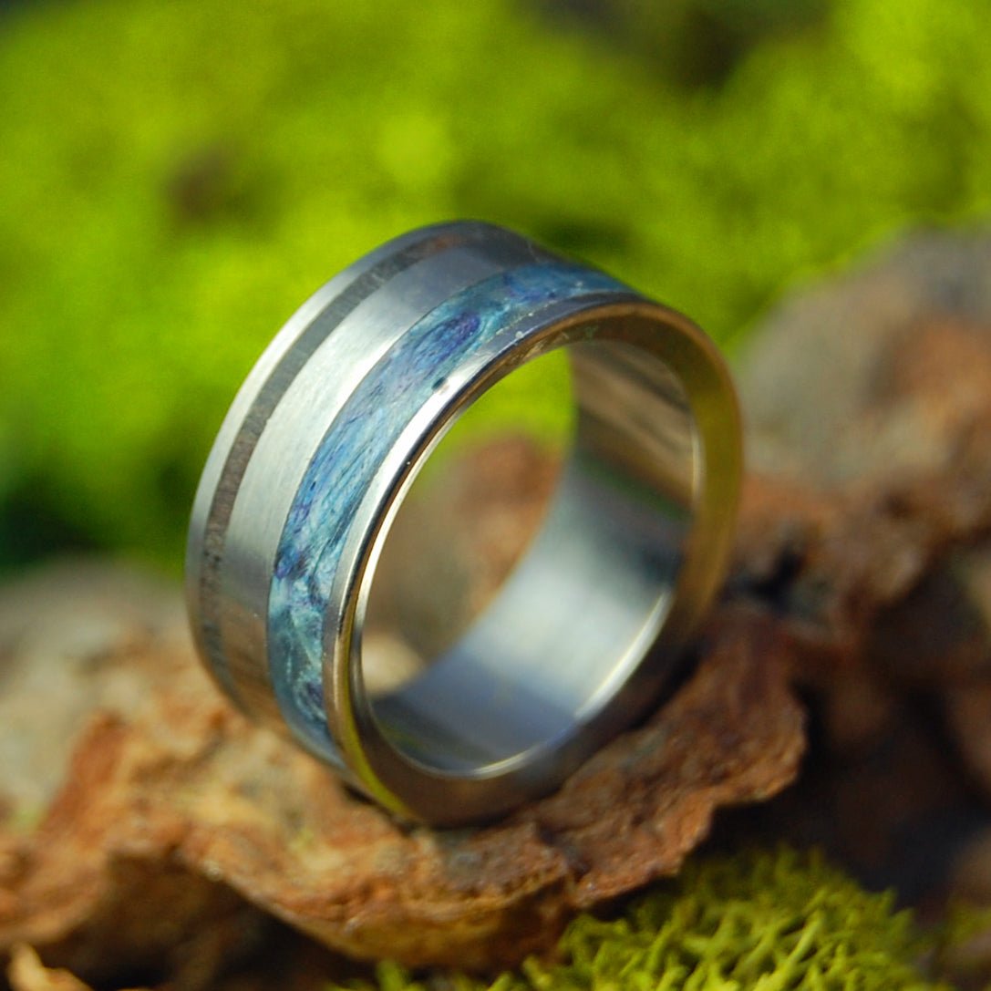 Kind of Blue | Size 4.5 At 5mm | Blue Box Elder | Unique Wedding Band | On Sale - Minter and Richter Designs