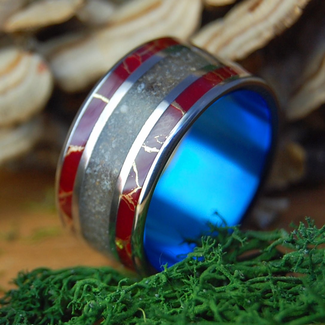 KINNERET BLUE | Jaser Stone & Crushed Israel Stone/Sand & Titanium Wedding Ring - Minter and Richter Designs