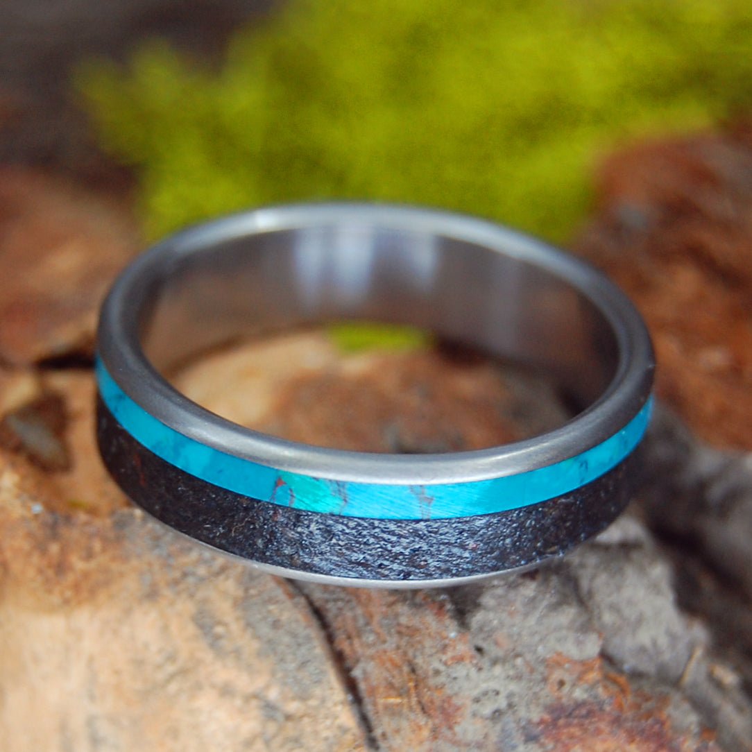 Kissed By Aurora | Men's Icelandic Lava, Chrysocolla Stone & Titanium Wedding Ring - Minter and Richter Designs