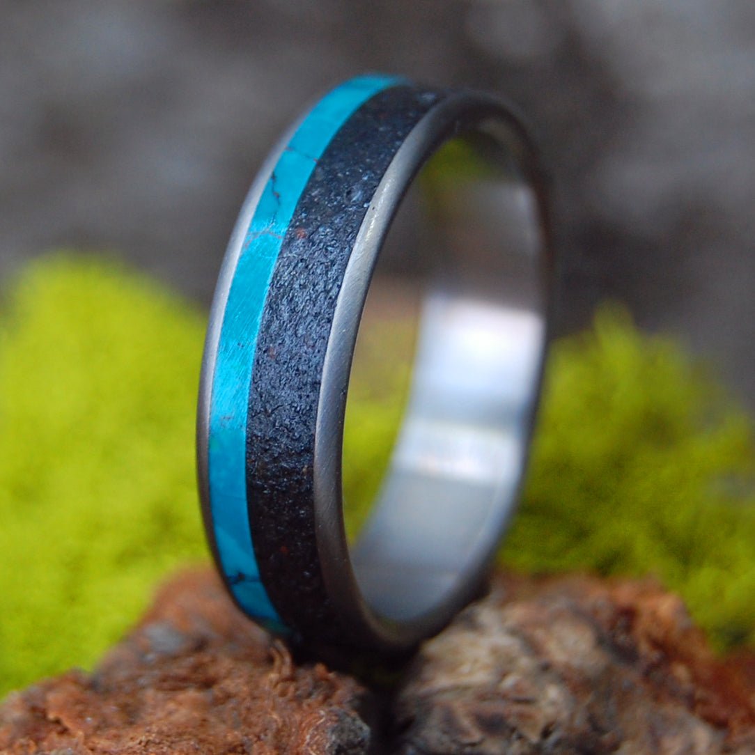 Kissed By Aurora | Men's Icelandic Lava, Chrysocolla Stone & Titanium Wedding Ring - Minter and Richter Designs