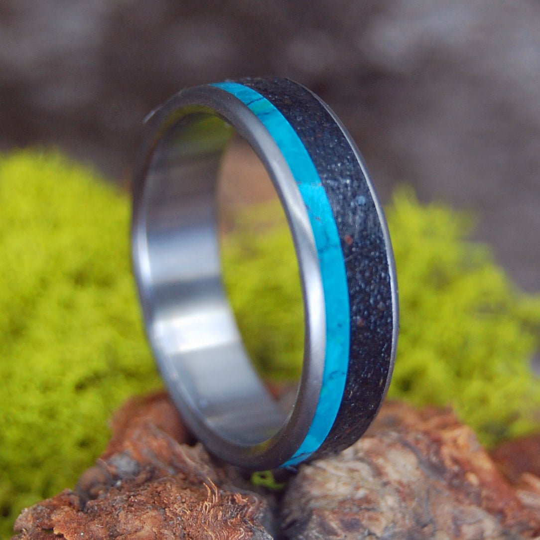 Kissed By Aurora | Men's Icelandic Lava, Chrysocolla Stone & Titanium Wedding Ring - Minter and Richter Designs