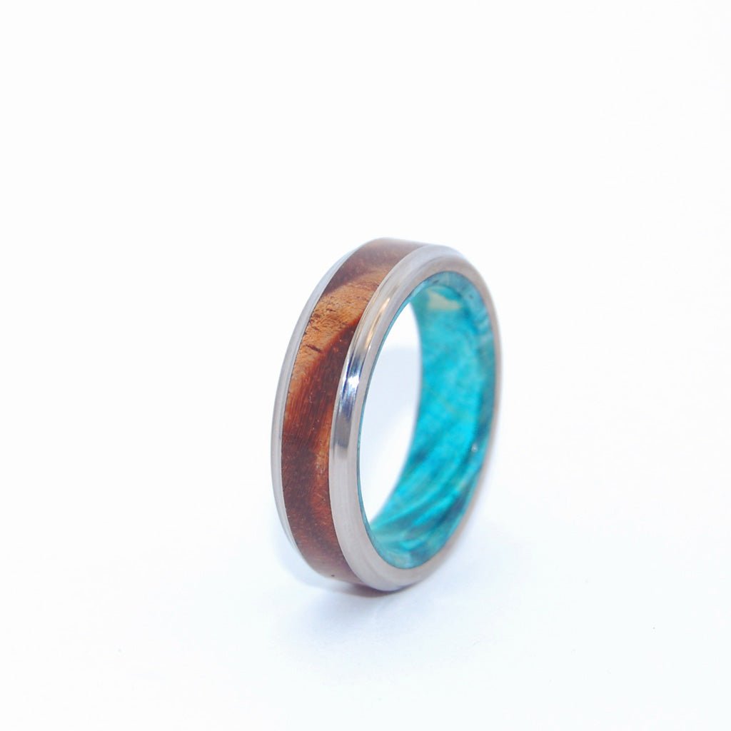 Koa Blue | Men's Koa Wood, Blue Box Elder Wood & Titanium Wedding Ring - Minter and Richter Designs