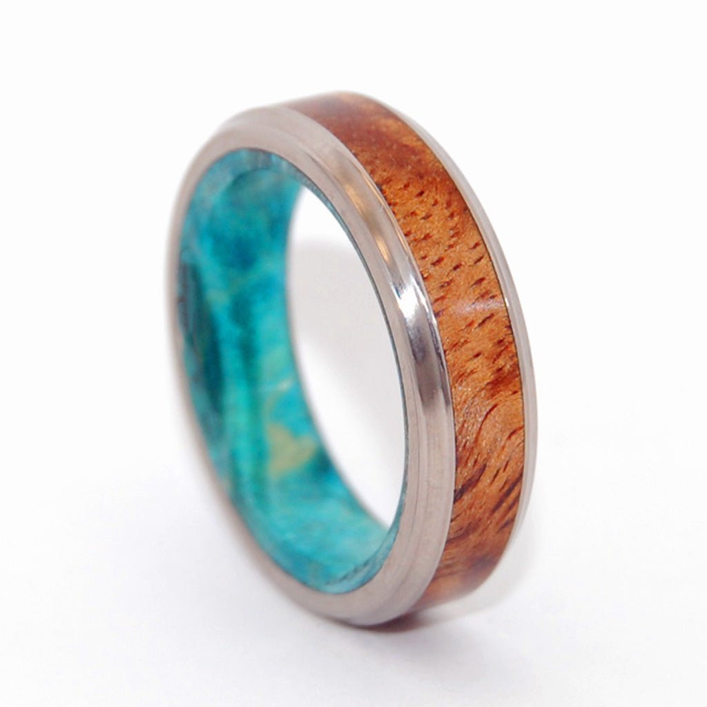 Koa Blue | Men's Koa Wood, Blue Box Elder Wood & Titanium Wedding Ring - Minter and Richter Designs
