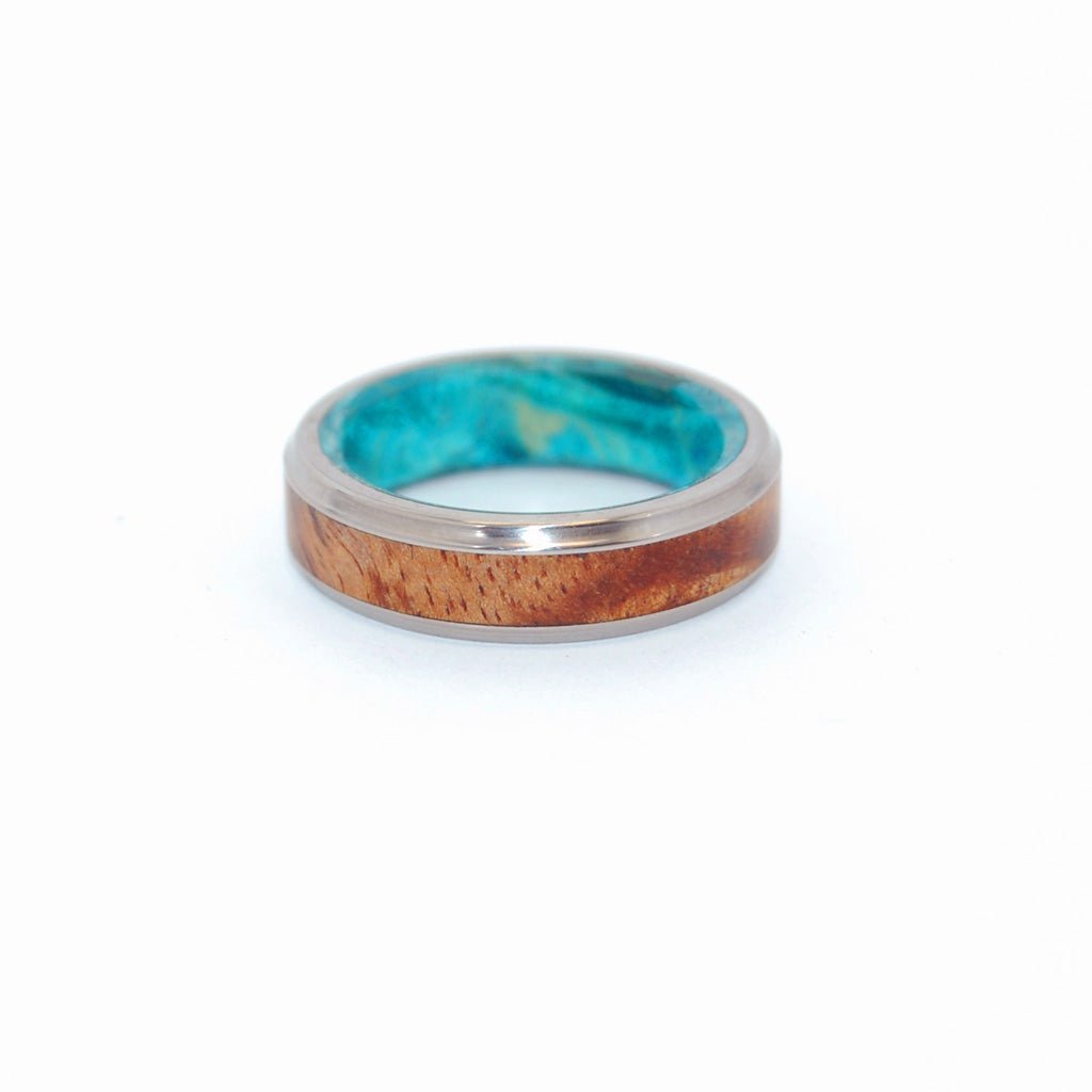 Koa Blue | Men's Koa Wood, Blue Box Elder Wood & Titanium Wedding Ring - Minter and Richter Designs