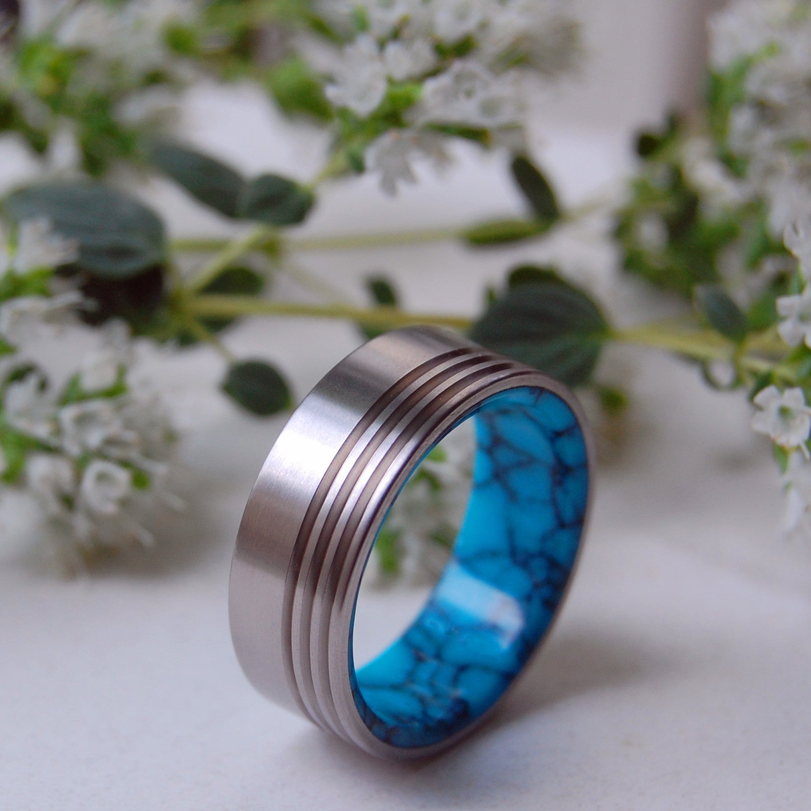 Lake Baikal Concerto | Men's Turquoise & Titanium Wedding Ring - Minter and Richter Designs