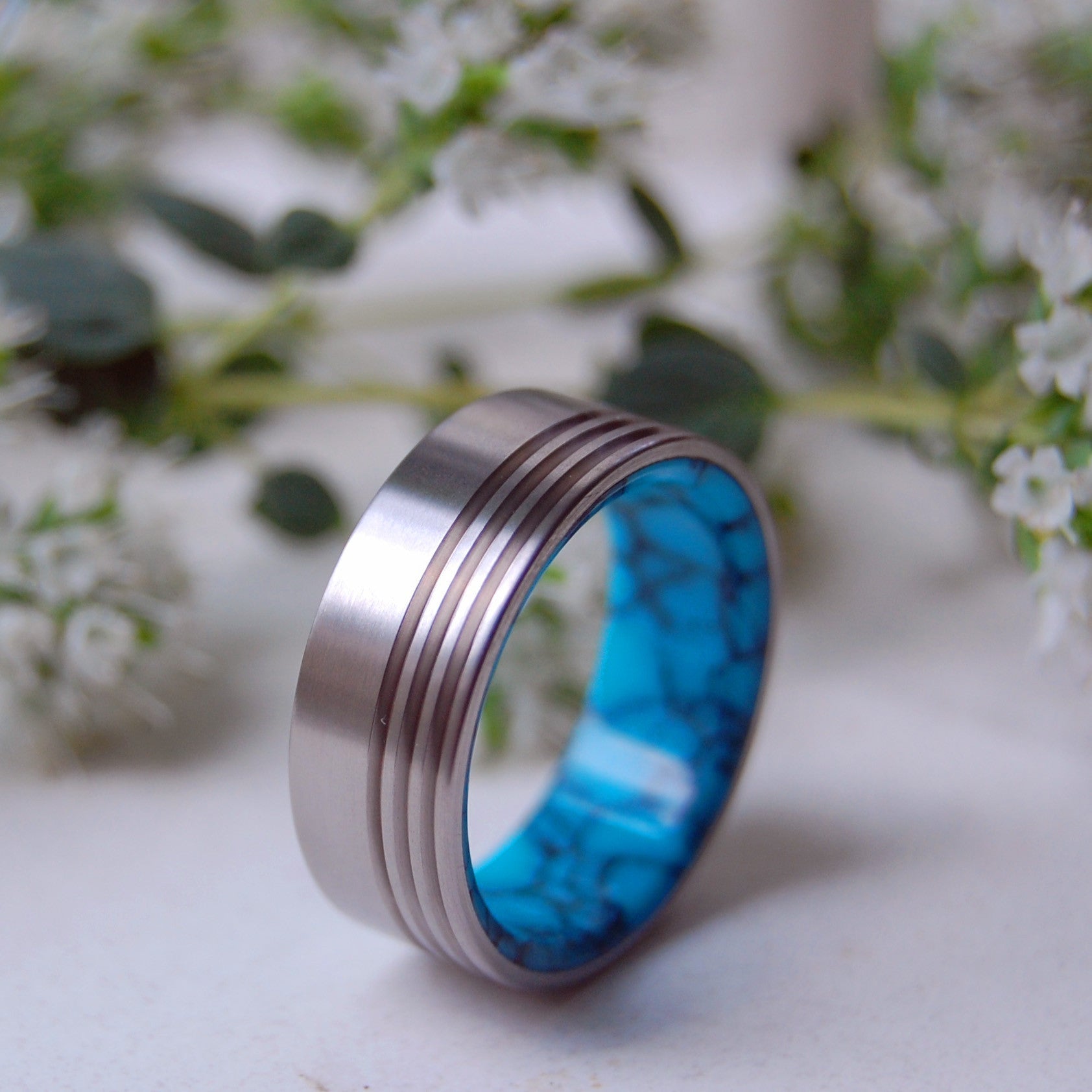 Lake Baikal Concerto | Men's Turquoise & Titanium Wedding Ring - Minter and Richter Designs