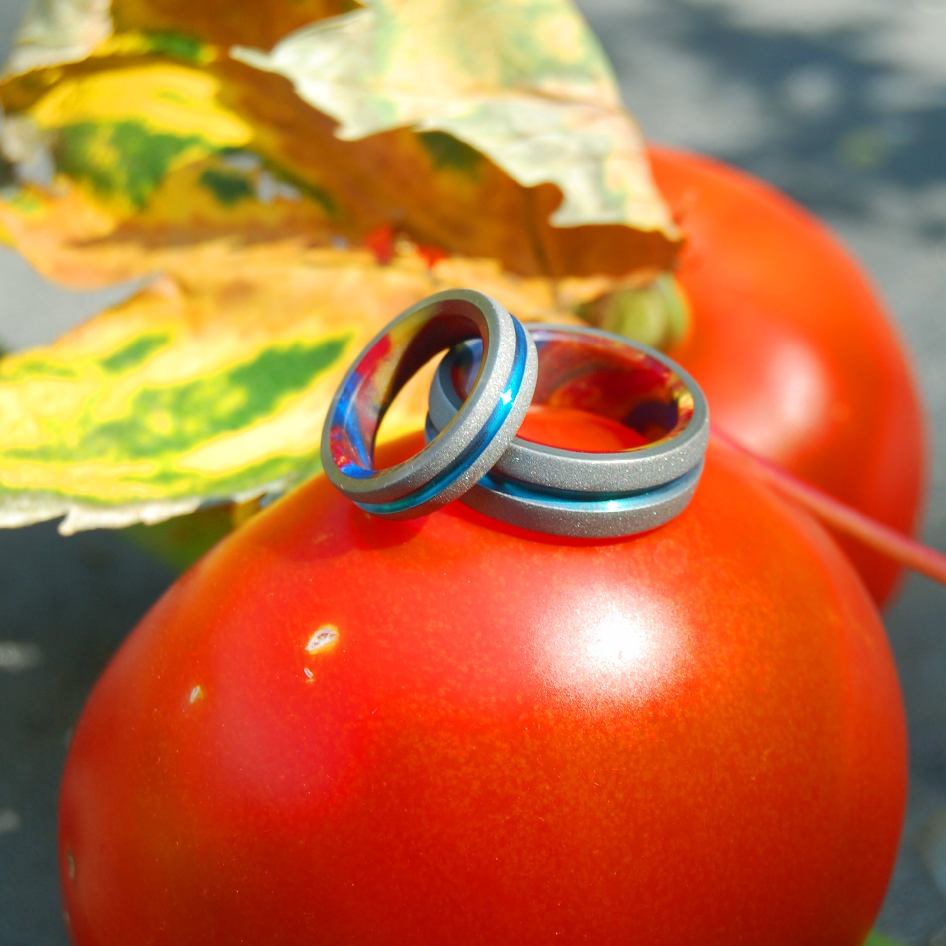 Lava Burst Explosion | Lava Burst Resin & Titanium - Unique Wedding Ring Set - Minter and Richter Designs