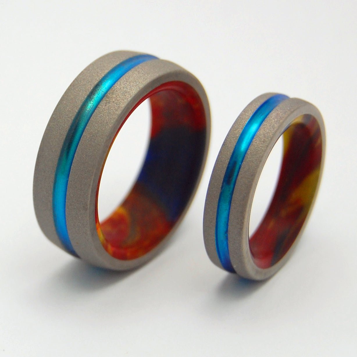 Lava Burst Explosion | Lava Burst Resin & Titanium - Unique Wedding Ring Set - Minter and Richter Designs