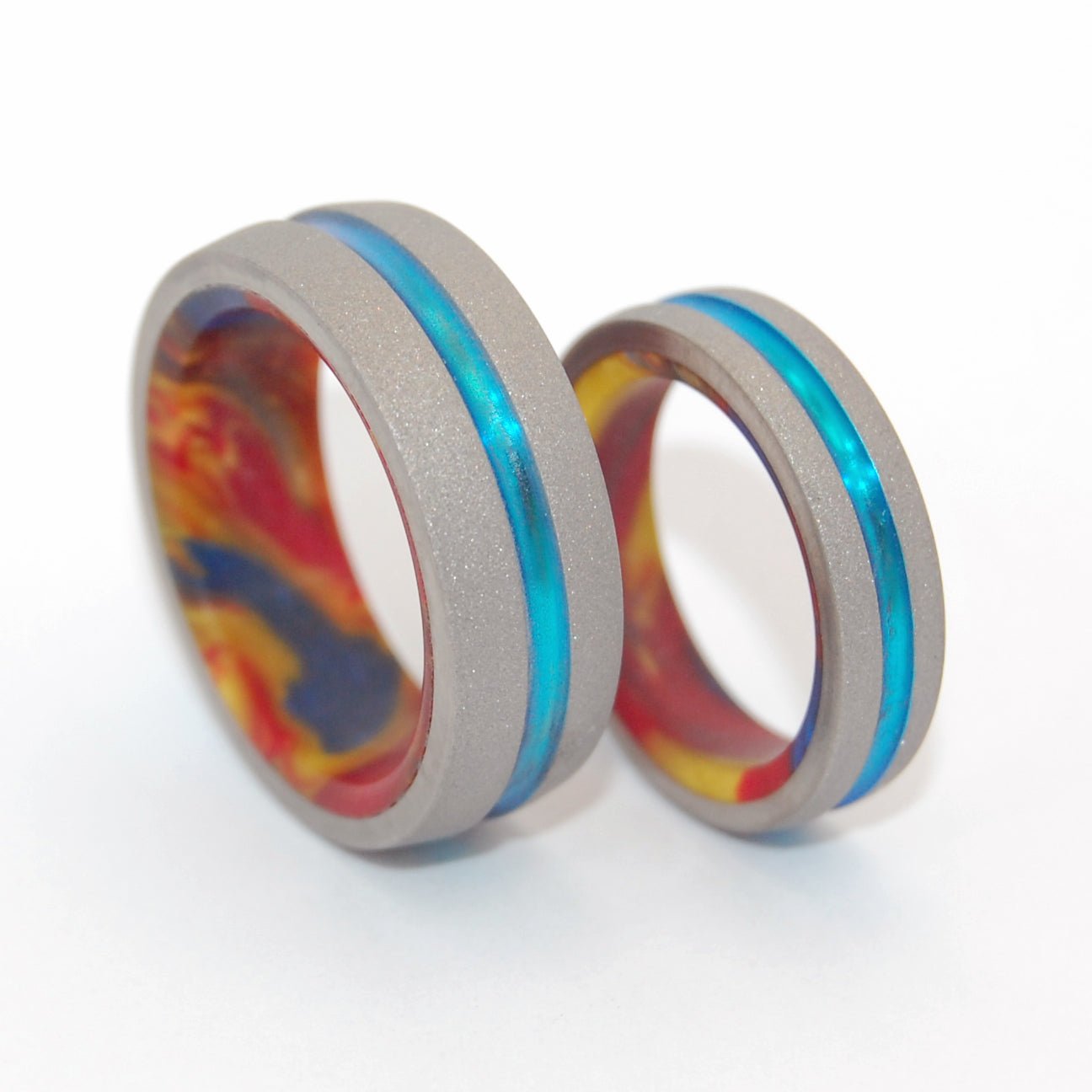 Lava Burst Explosion | Lava Burst Resin & Titanium - Unique Wedding Ring Set - Minter and Richter Designs