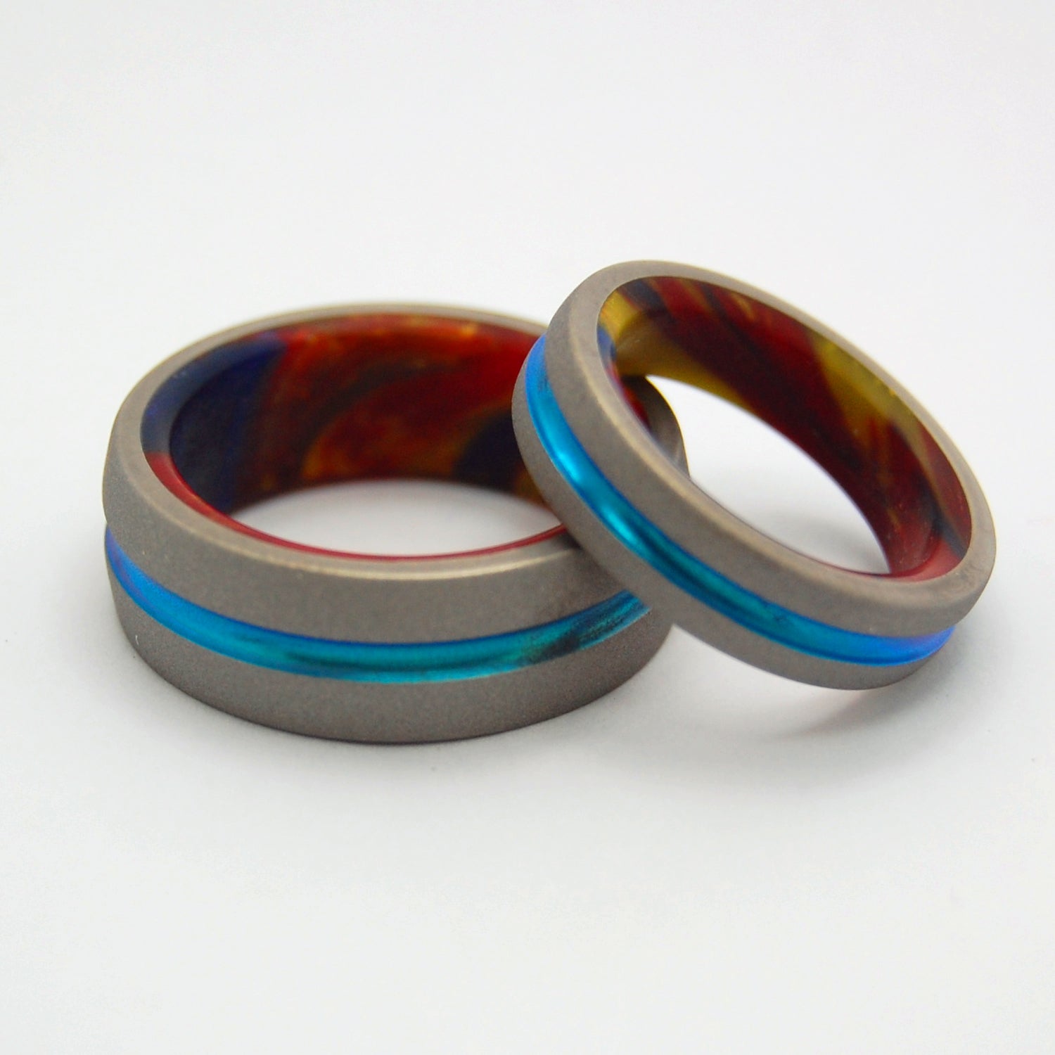 Lava Burst Explosion | Lava Burst Resin & Titanium - Unique Wedding Ring Set - Minter and Richter Designs