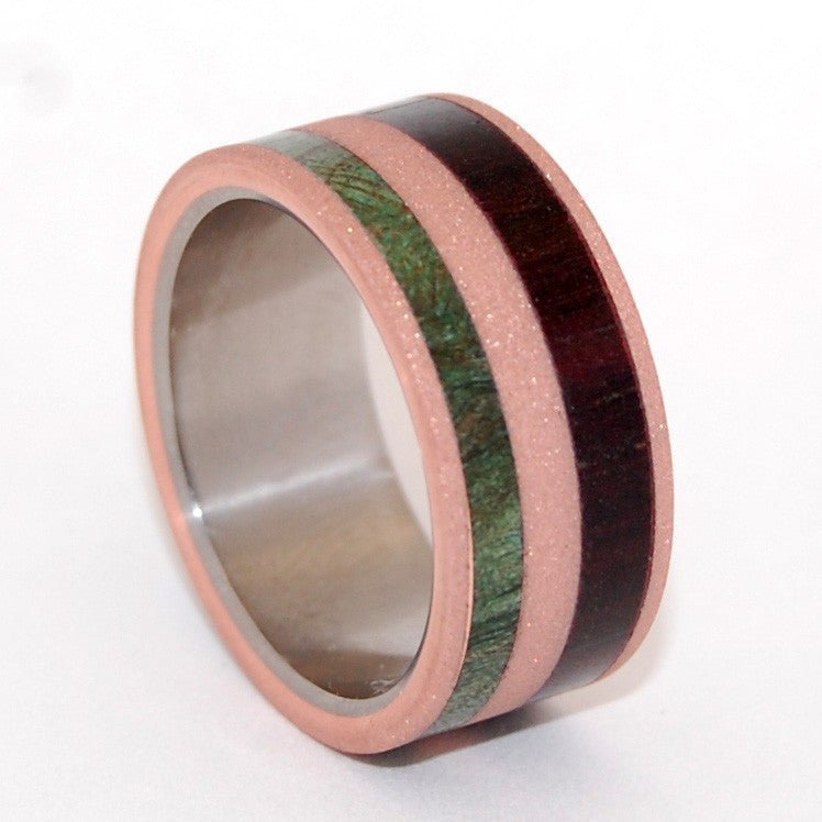 Legolas | Men's Copper Green Maple Wood, Dark Cocobolo & Titanium Wedding Ring - Minter and Richter Designs